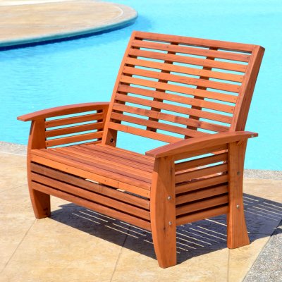 Marazul Wood Outdoor Loveseat (Options: Mature Redwood, No Cushion, Transparent Premium Sealant).