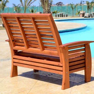 Marazul Wood Outdoor Loveseat (Options: Mature Redwood, No Cushion, Transparent Premium Sealant).