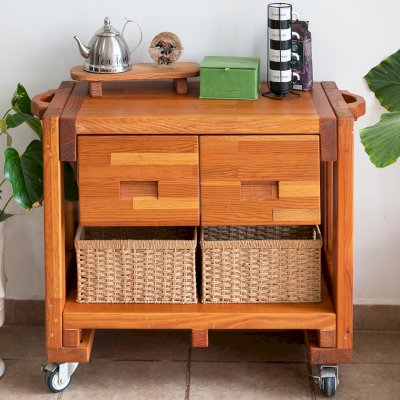 Mary's Cook 'n' Carry Carts (Options: Mosaic Douglas, Compact Size, 36" H, Custom Engraving, Add Handle on Both Sides, Transparent Premium Sealant). 