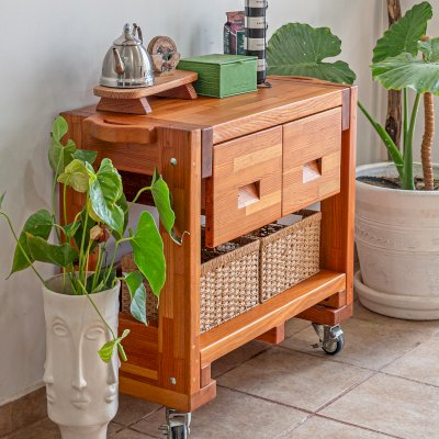 Mary's Cook 'n' Carry Carts (Options: Mosaic Douglas, Compact Size, 36" H, Custom Engraving, Add Handle on Both Sides, Transparent Premium Sealant). 