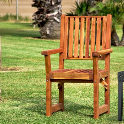 Massive Wooden Dining Chair (Options: With Arms, California Redwood, No Cushion, Transparent Premium Sealant).