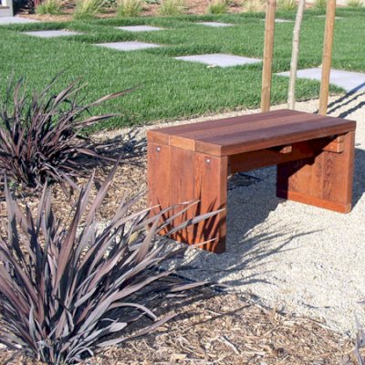 Maynard Garden Bench (Options: 4 ft x 16 inches W x 17 inches H, Old-Growth Redwood, No Cushion, No Engraving, Transparent Premium Sealant).