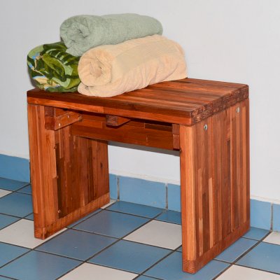 Maynard Wood Shower Bench (Options: 2 feet x 20" H x 16" W, Mosaic Redwood, No Engraving, Transparent Premium Sealant).