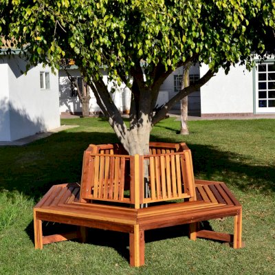 Memorial Natural Redwood Tree Bench (Options: 8 1/2 ft, California Redwood, No Beverage Ledge, No Cushions, Custom Engraving, Transparent Premium Sealant).