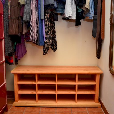 Mia's Shoe Cubbies (Options: 48" L, Douglas-fir, Shoes Only, Transparent Premium Sealant).