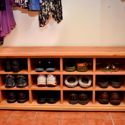 Mia's Shoe Cubbies (Options: 48" L, Douglas-fir, Shoes Only, Transparent Premium Sealant).