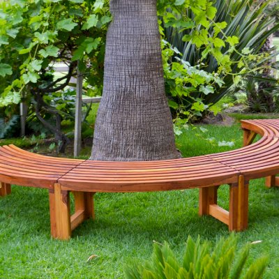 Miramar Half Circle Tree Bench (Options: 10 1/2 ft, California Redwood, Transparent Premium Sealant).
