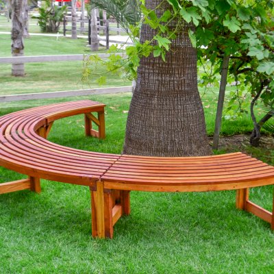 Miramar Half Circle Tree Bench (Options: 10 1/2 ft, California Redwood, Transparent Premium Sealant).