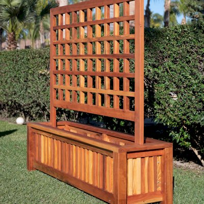 Mission de Oro Planters (Options: 96" L x 30" W x 24" H, 5ft Standard Trellis Design, Redwood, No Sitting Ledge, Add 1-inch feet, Interior and Exterior of Box with Sealant (No Growing Vegetables), Transparent Premium Sealant)