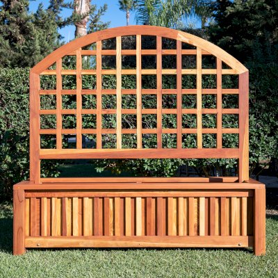 Mission de Oro Planters (Options: 96" L x 30" W x 24" H, 5ft Luna Trellis Design, Redwood, No Sitting Ledge, Add 1-inch feet, Interior and Exterior of Box with Sealant (No Growing Vegetables), Transparent Premium Sealant)