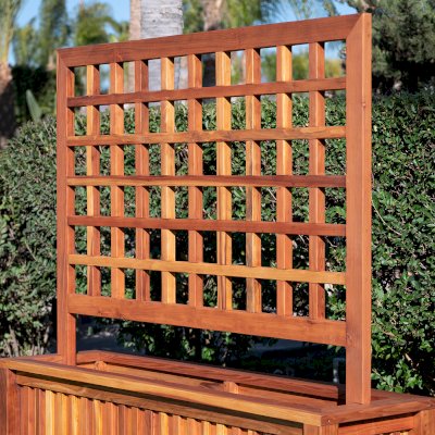 Mission de Oro Planters (Options: 96" L x 30" W x 24" H, 5ft Standard Trellis Design, Redwood, No Sitting Ledge, Add 1-inch feet, Interior and Exterior of Box with Sealant (No Growing Vegetables), Transparent Premium Sealant)
