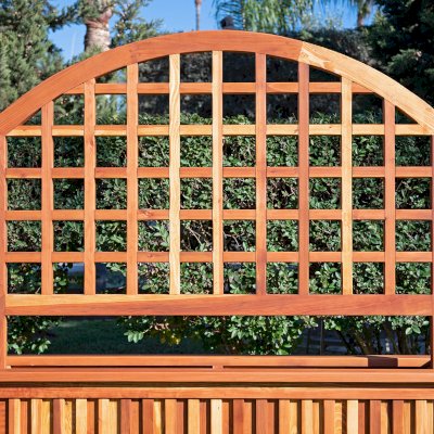 Mission de Oro Planters (Options: 96" L x 30" W x 24" H, 5ft Luna Trellis Design, Redwood, No Sitting Ledge, Add 1-inch feet, Interior and Exterior of Box with Sealant (No Growing Vegetables), Transparent Premium Sealant)