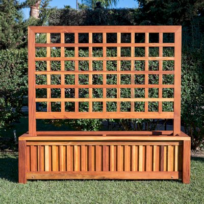 Mission de Oro Planters (Options: 96" L x 30" W x 24" H, 5ft Standard Trellis Design, Redwood, No Sitting Ledge, Add 1-inch feet, Interior and Exterior of Box with Sealant (No Growing Vegetables), Transparent Premium Sealant)