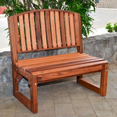 Moonlight Redwood Bench (Options: 3 ft, No Shelf, Old-Growth Redwood, No Cushion, No Engraving, Transparent Premium Sealant). 