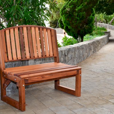 Moonlight Redwood Bench (Options: 3 ft, No Shelf, Old-Growth Redwood, No Cushion, No Engraving, Transparent Premium Sealant). 