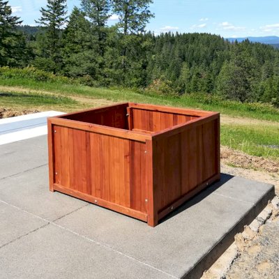Napa Planters (Options: 36'' L x 36'' W x 24'' H, Mature Redwood, With 1-inch feet, No Trellis, Interior and Exterior of Box with Sealant (No Growing Vegetables), Transparent Premium Sealant). Photo Courtesy of J. Scott of Coeur deline, Idaho.