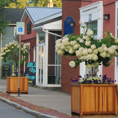 Napa Planters (Options: 30'' L x 30'' W x 30'' H, California Redwood, With 1-inch feet, No Trellis, Interior and Exterior of Box with Sealant (No Growing Vegetables), Transparent Premium Sealant). Thank You to the Village of Scottsville, NY for This Lovely Photo.
