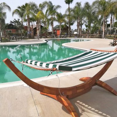 Noah's Arc Wood Hammock (Options: California Redwood, Small, Hammock with the Safety Cords Hardware, with Pillow, Transparent Premium Sealant). 