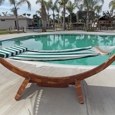 Noah's Arc Wood Hammock (Options: California Redwood, Small, Hammock with the Safety Cords Hardware, with Pillow, Transparent Premium Sealant). 