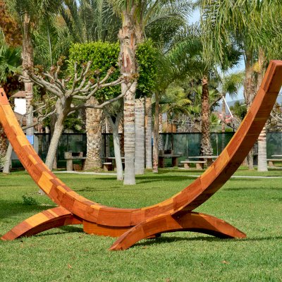 Noah's Arc Wood Hammock (Options: Standard Stand Length, California Redwood, No Hammock, Transparent Premium Sealant). 