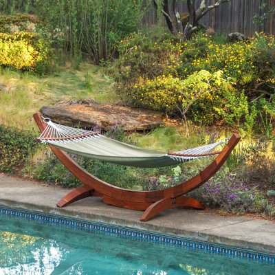 Noah's Arc Wood Hammock (Options: Old-Growth Redwood, Small, Hammock, Transparent Premium Sealant). Photo Courtesy of Ursula Kabatnik-Herbst of Santa Rosa, CA.
