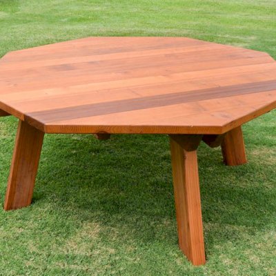Octagonal Picnic Table (Options: 6' Diameter Tabletop, No Seating, California Redwood, Standard Tabletop, Rounded Corners, No Umbrella Hole, Transparent Premium Sealant). 