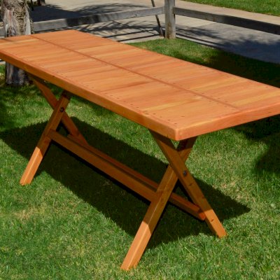 Outdoor Rectangular Folding Table (Options: 72" L, 24'' W, No Seating, Douglas-fir, Seamless Tabletop, Boards Laid in the Same Direction, Squared Corners, No Umbrella Hole, Transparent Premium Sealant). 
