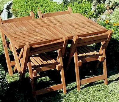 Stackable space saving folding chairs - Outdoor Rectangular Folding Table (Options: 52.5" L, 4 Folding Chairs, 35" W, Old-Growth Redwood, Standard Tabletop, Checkerboard Design, No Umbrella Hole, Squared Corners, Transparent Premium Sealant).