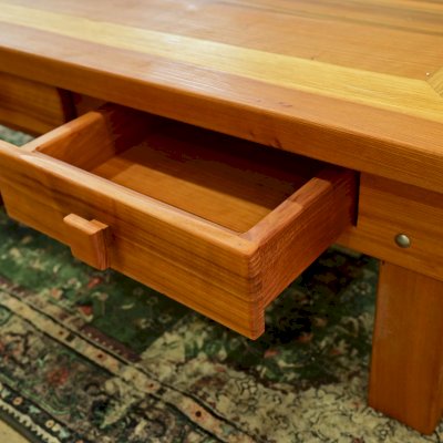Oversized Coffee Table (Options: 48"L x 36" W, California Redwood, 4 Drawers, Seamless Tabletop, Transparent Premium Sealant). 