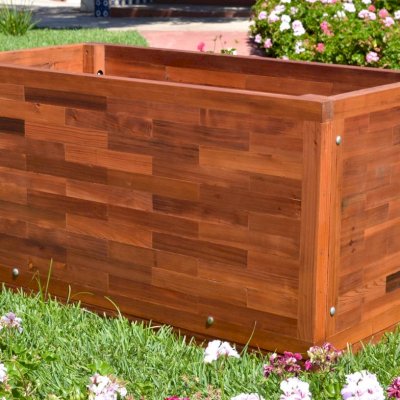 Parquet Planters (Options: 48in L x 24in W x 24in H, Mature & Old-Growth Redwood, Uniform Corners, Feet, No Trellis, Interior and Exterior of Box with Sealant (No Growing Vegetables), Transparent Premium Sealant).