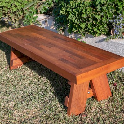 Parquet Wooden Bench (Options: 5 ft L x 17 3/4 inches W x 17 inches H, Mature Redwood, No Cushion, No Engraving, Transparent Premium Sealant).