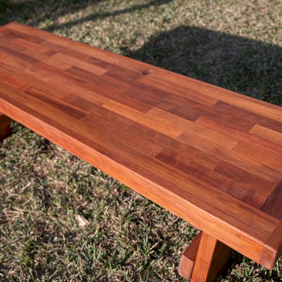 Parquet Wooden Bench (Options: 5 ft L x 17 3/4 inches W x 17 inches H, Mature Redwood, No Cushion, No Engraving, Transparent Premium Sealant).