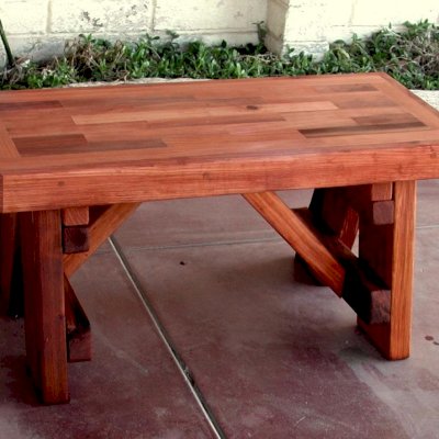 Parquet Wooden Bench (Options: 3 ft x  17 3/4 inches W x 17 inches H, Mature Redwood, No Cushion, No Engraving, Transparent Premium Sealant).