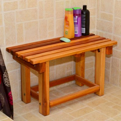 Paty's Wooden Shower Bench (Options: 2 1/2 ft, Redwood, 17" H, 14 1/4" W, No Engraving, Transparent Premium Sealant).