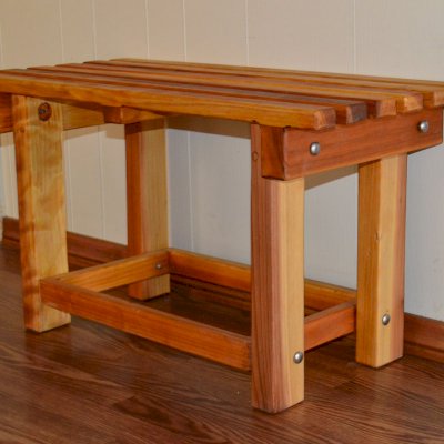 Paty's Wooden Shower Bench (Options: 2 1/2 ft, Redwood, 17" H, 14 1/4" W, No Engraving, Transparent Premium Sealant).