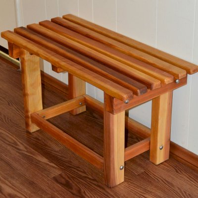 Paty's Wooden Shower Bench (Options: 2 1/2 ft, Redwood, 17" H, 14 1/4" W, No Engraving, Transparent Premium Sealant).