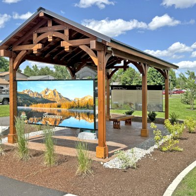 Custom Granada Pavilion (Options: 6in x 6in Posts, 22.5 ft x 12.5 ft, California Redwood, 4-Post Anchor Kit for High-Wind, with Fascia Board, No Curtain Rods, No Ceiling Fan Base, Transparent Premium Sealant). Photo Courtesy of D. Pinkerton of Coeur d'Alene, ID.
