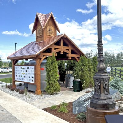 Custom Granada Pavilion (Options: 6in x 6in Posts, 15 ft x 15 ft, California Redwood, 4-Post Anchor Kit for High-Wind, with Fascia Board, No Curtain Rods, No Ceiling Fan Base, Transparent Premium Sealant). Photo Courtesy of D. Pinkerton of Coeur d'Alene, ID.