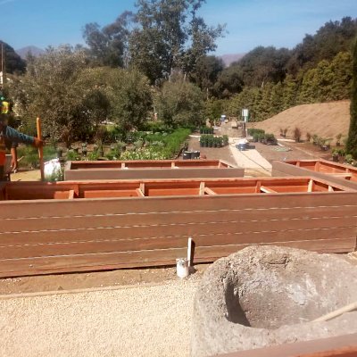 Mendocino PlanterMendocino Planters (Options: 120'' L x 36'' W x 24'' H, California Redwood, Add 1 3/4-inch Feet, Interior of Box Without Sealant (Growing Vegetables), Benjamin Moore Custom Stain for Outside of All Boxes). Photo Courtesdy of L. Phillips of Santa Barbara, CA.