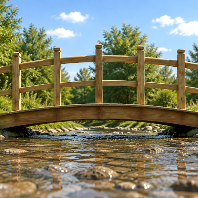 Render of a Forever Foot Bridge (Options: 22.5' L x 4' W, Mature Redwood).