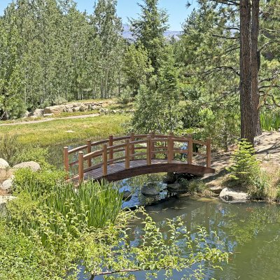 Forever Foot Bridge (Options: 22' L, California Redwood, 5' Width, Transparent Premium Sealant). Photo Courtesy of D. Smith of Gardnerville, NV.