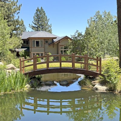 Forever Foot Bridge (Options: 22' L, California Redwood, 5' Width, Transparent Premium Sealant). Photo Courtesy of D. Smith of Gardnerville, NV.