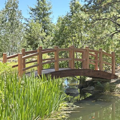 Forever Foot Bridge (Options: 22' L, California Redwood, 5' Width, Transparent Premium Sealant). Photo Courtesy of D. Smith of Gardnerville, NV.