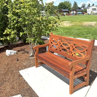 Hennell Wooden Garden Bench (Options: 5' L, Mature Redwood, Custom Engraving, Transparent Premium Sealant).