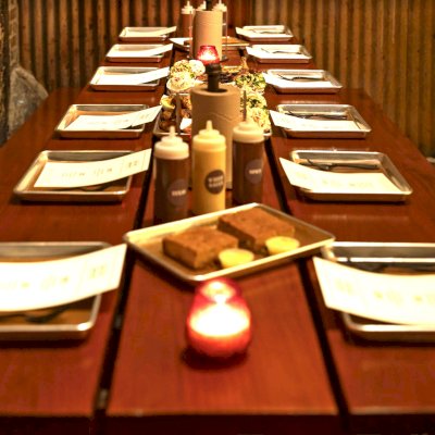 Heritage Large Wooden Picnic Tables at ''Green Street Smoked Meats'' Restaurant, 112 N Green St, Chicago, IL 60607 (Options: Several Sizes, 34 1/2'' W, Unattached Side Benches, Transparent Premium Sealant). Photo Courtesy of Jennifer Whang of Chicago, Illinois.