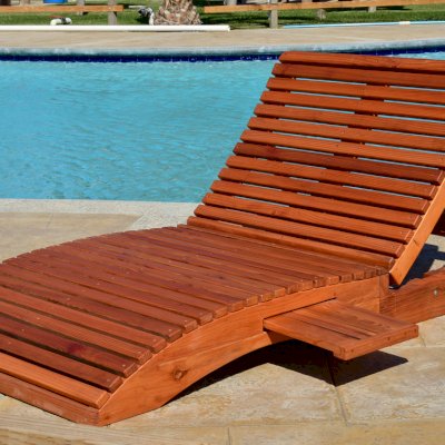 Penny Wooden Sun Lounger (Options: Honeymoon, Mature Redwood, Extra Large 78 inches, No Armrests, Snack Trays on Left Side, 13" H, Wheels, No Cushion,Transparent Premium Sealant).