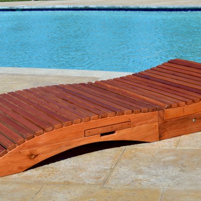 Penny Wooden Sun Lounger (Options: Honeymoon, Mature Redwood, Extra Large 78 inches, No Armrests, Snack Trays on Left Side, 13" H, Wheels, No Cushion,Transparent Premium Sealant).