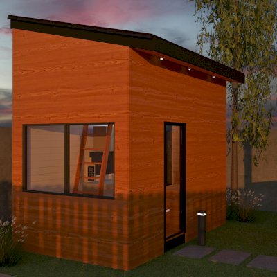 Penny's Guest House (Rendering Shows: 15' x 8' Footprint, Sugar Pine Ceiling, Douglas-fir Interior Siding & Floor, California Redwood Exterior Siding).