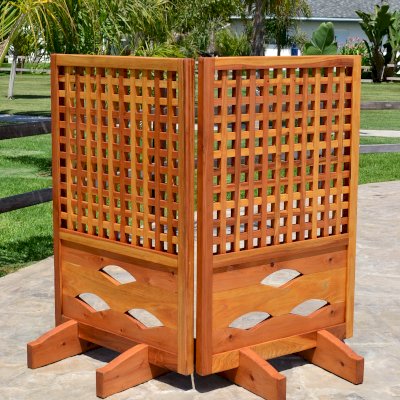 Poolside Privacy Panels (Options: 2-Panel, 4-Ft tall, Redwood, 18-inch Boots, Transparent Premium Sealant).
