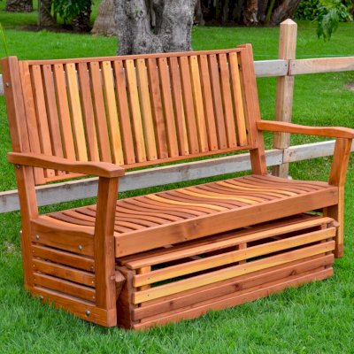 Porter Thayer Wooden Glider (Options: 3-Person, Redwood, No Cushion, Transparent Premium Sealant).